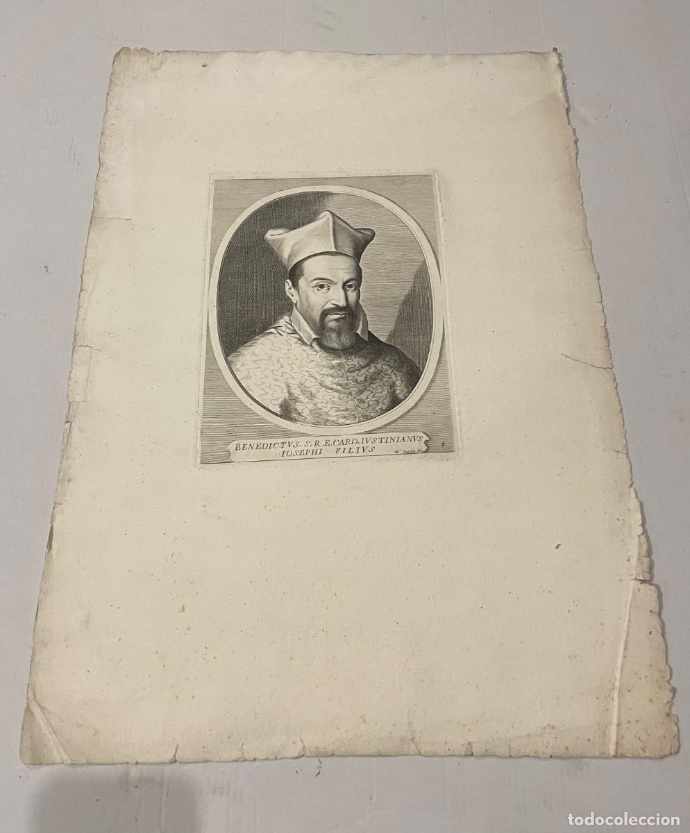 Arte: ANTIGUO GRABADO - S. XVII - BENEDICTUS , S.R.E. CARD. IUSTINIANUS JOSEPHI FILIUS - M. NATALIS FET.