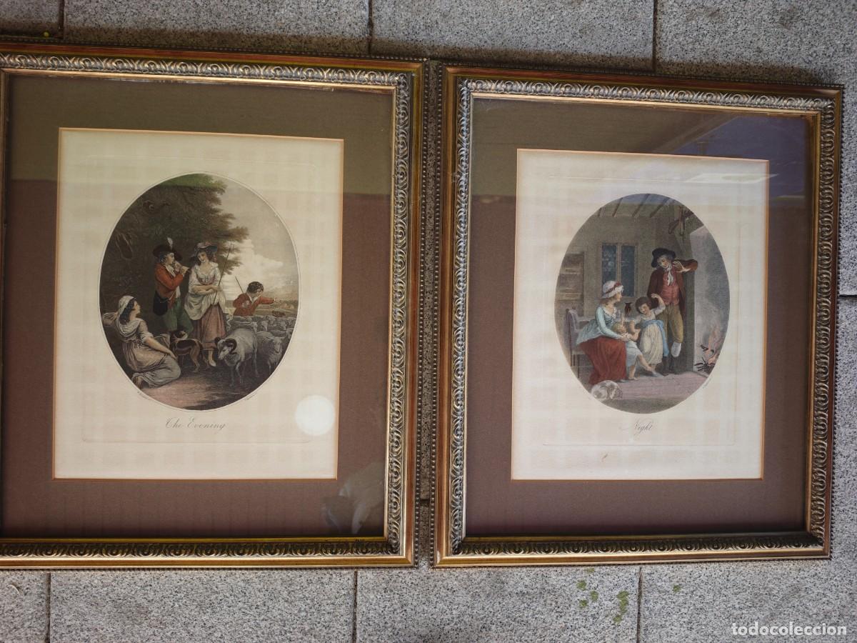 Arte: Pareja de Grabados de Puntos Genuinos del S. XVIII &ndash; F. Bartolozzi y W. Hamilton: &rdquo;The Evening&rdquo; y &rdquo;N