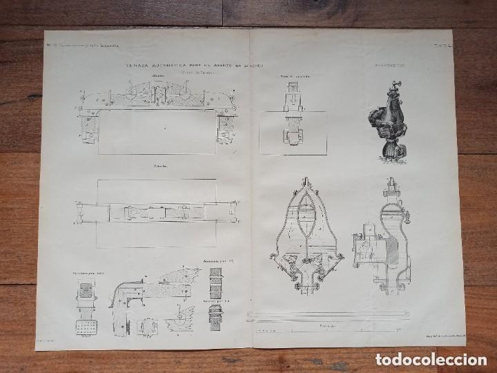 Arte: GRABADO TECNOLOG&Iacute;A, SIGLO XIX, TENAZA AUTOM&Aacute;TICA, PUERTO PASAJES GUIPUZCOA, ORIGINAL, MADRID, 1879.