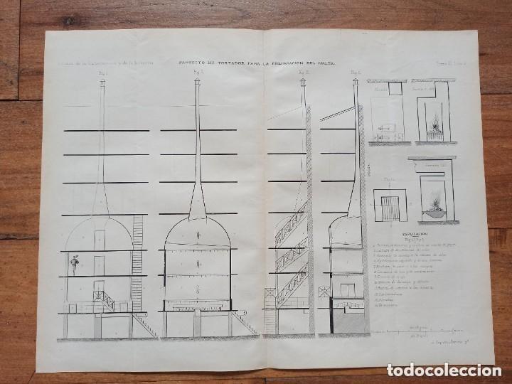 Arte: GRABADO TECNOLOG&Iacute;A S.XIX, TOSTADOR DE LA MALTA, ORIGINAL MADRID,1878.