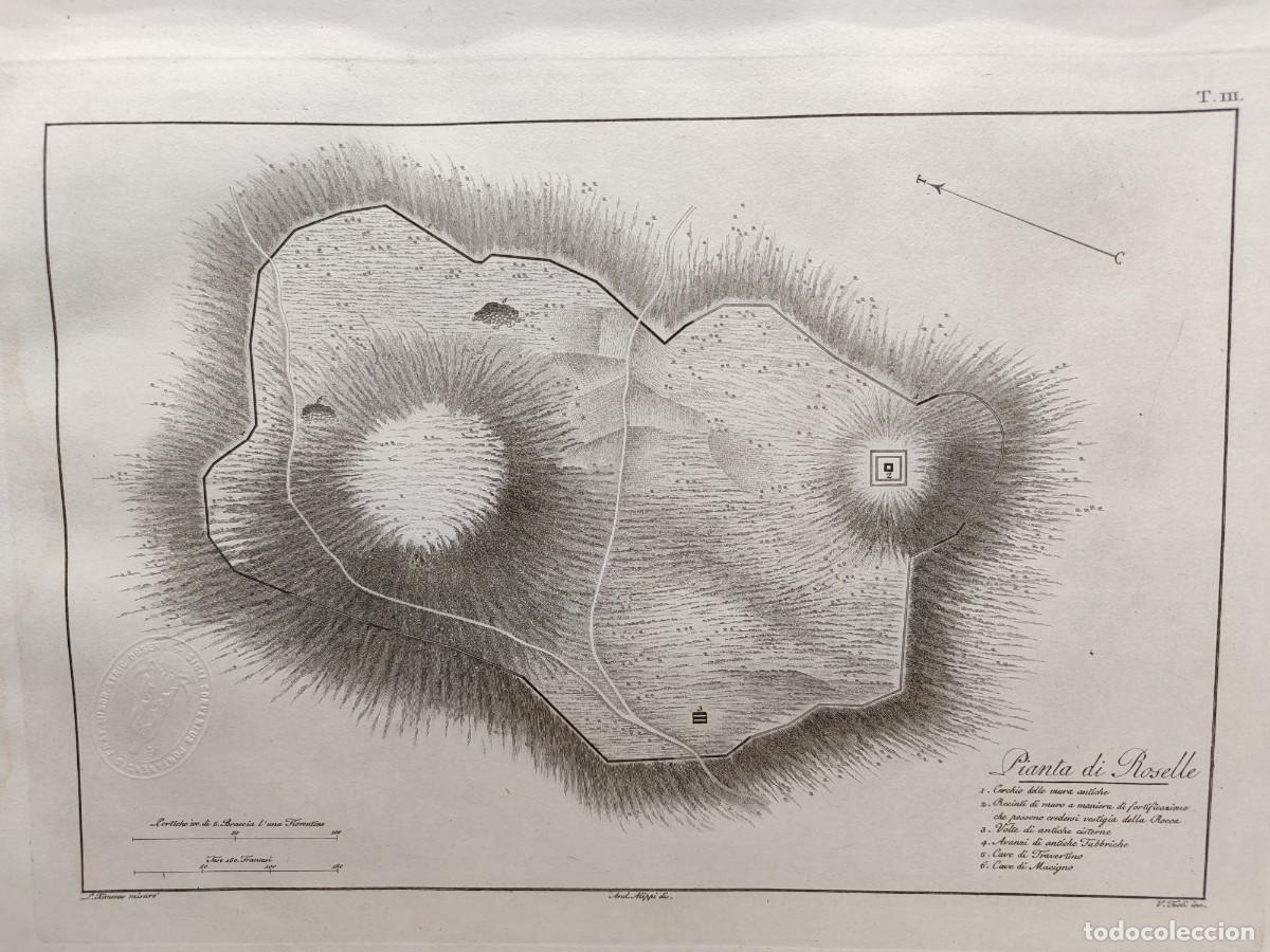 Arte: Plano de Roselle. Antichi monumenti Italia. Giuseppe Micali. 1810. Tavole III de Feoli.