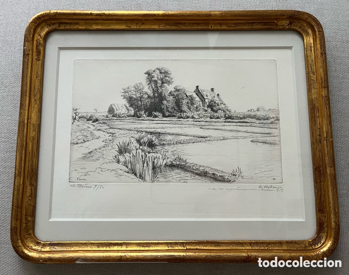 Arte: Antiguo grabado aguafuerte Firmado y numerado L. Br&eacute;no