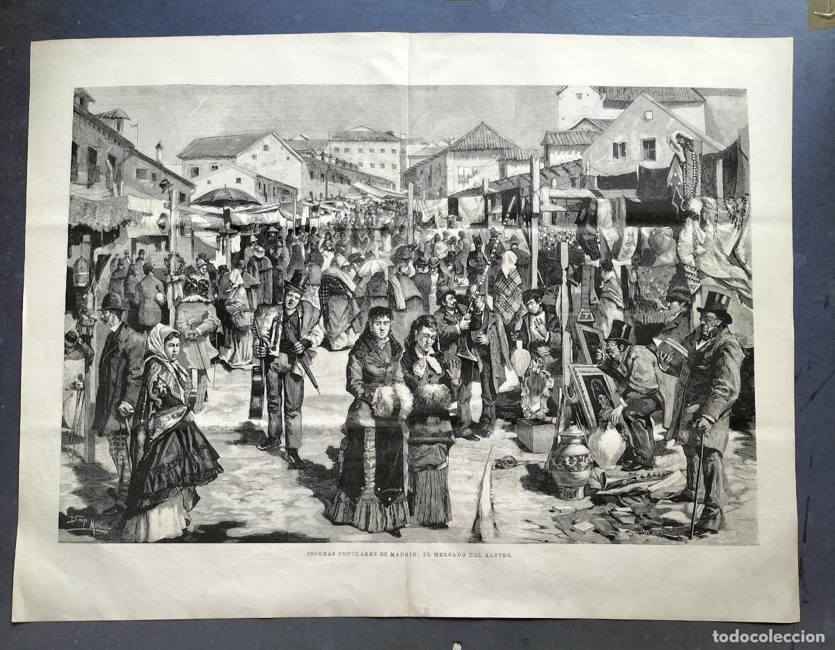 Arte: ESCENAS POPULARES DE MADRID. EL RASTRO POR DOMINGO MU&Ntilde;OZ - XILOGRAFIA ORIGINAL DE OVEJERO S. XIX.