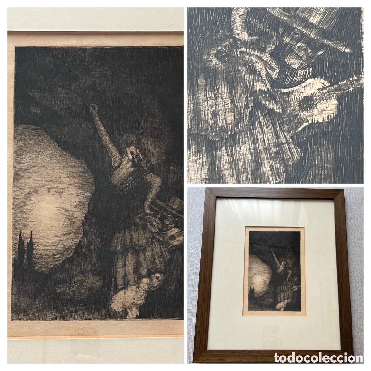 Arte: Grabado aguafuerte con escena Flamenca goyesca