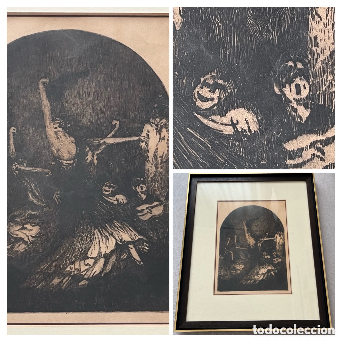 Arte: Grabado aguafuerte escena goyesca - Cuadro Flamenco (Estilo Goya, Ressendi, etc)