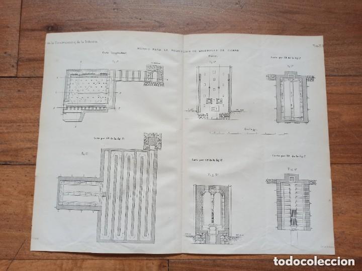 Arte: GRABADO TECNOLOG&Iacute;A S.XIX, HORNO REDUCCI&Oacute;N MINERALES COBRE, ORIGINAL MADRID,1878.