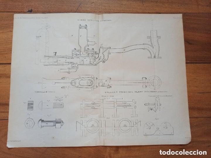 Arte: GRABADO TECNOLOG&Iacute;A S.XIX,BOMBA INYECTOR CIHANZARI, ORIGINAL MADRID,1880.
