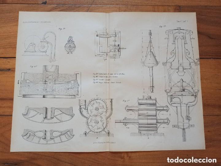 Arte: GRABADO TECNOLOG&Iacute;A S.XIX, CABRESTANTE DE VAPOR DE QUILLAC, ORIGINAL MADRID,1880.