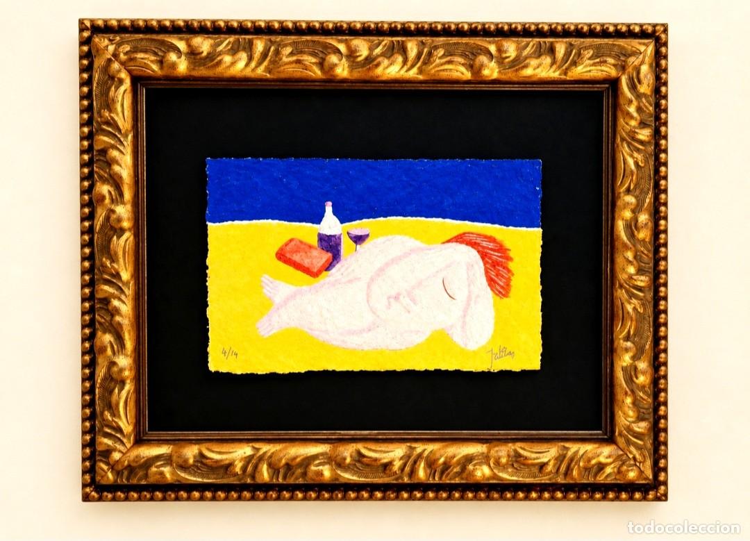Arte: JUAN GARC&Iacute;A RIPOLL&Eacute;S (ALZIRA , 1932) &rdquo;MUJER TUMBADA&rdquo; GRABADO ENGOFRADO (20 x 29)