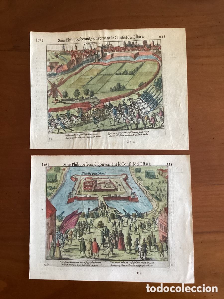 Arte: Lote 2 Grabados Originales (1616) Wilhelm Baudartius - Guerra de Flandes (Gante / Oldenzaal)
