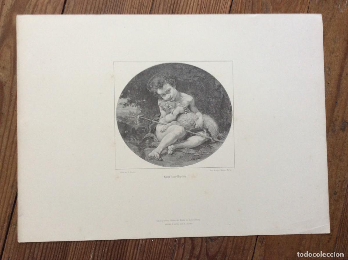 Arte: Estampa/prancha antiga original com a gravura da obra &rdquo;Saint Jean-Baptiste&rdquo; (S&atilde;o Jo&atilde;o Batista), do r