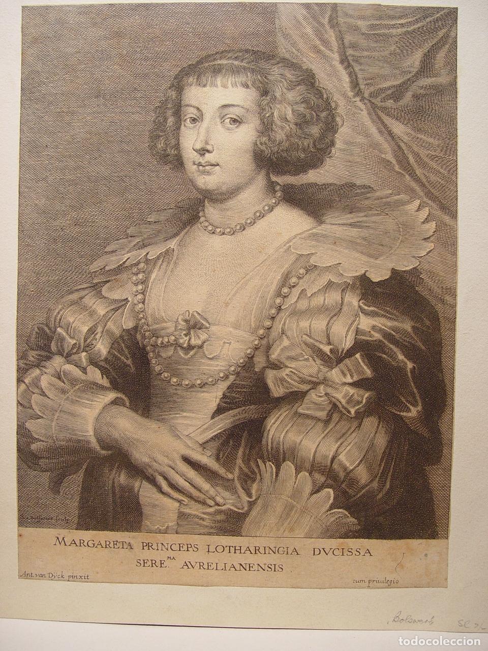 Arte: Margarita de Lorena - Grabado original Bolswert seg&uacute;n Van Dyck - h. 1645