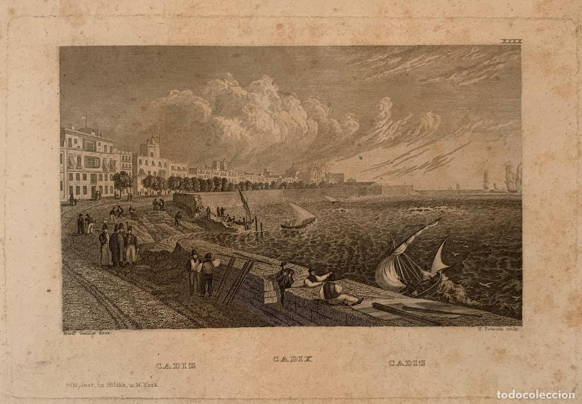 Art: Puerto de C&aacute;diz - Grabado original en acero s. XIX - Geissler y Petersen