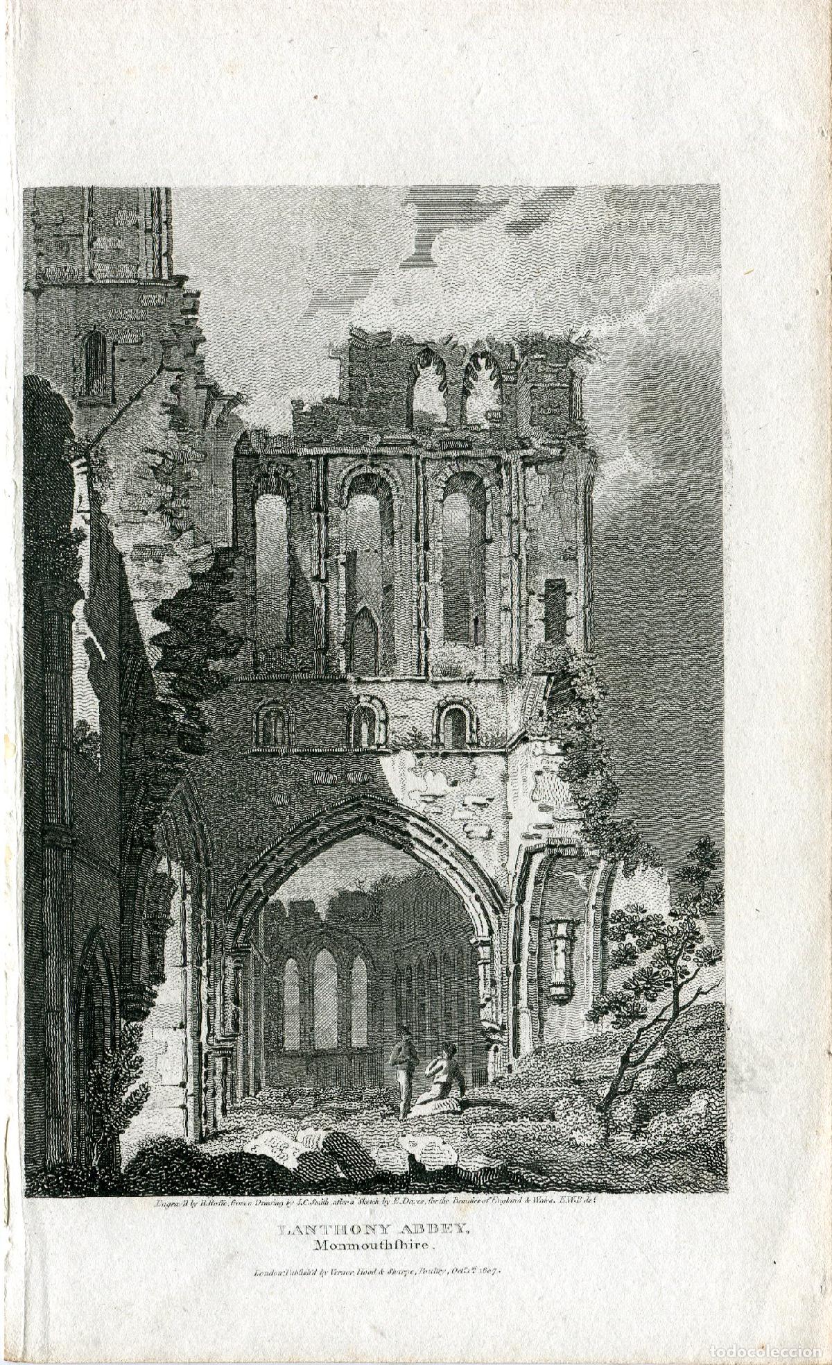 Arte: Priorato de Llanthony, Gales - Grabado original de R. Roffe - 1807