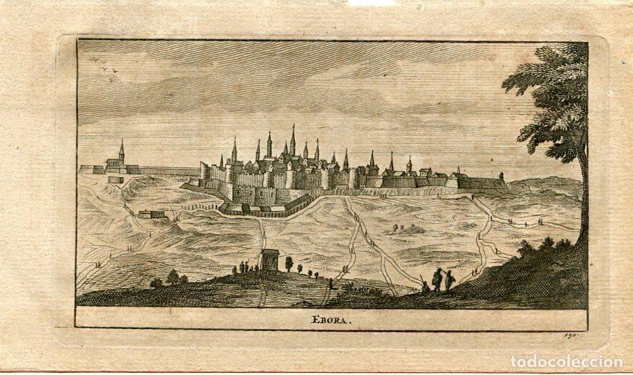 Arte: &Eacute;vora, Portugal - Grabado original antiguo de Van der Aa - 1715
