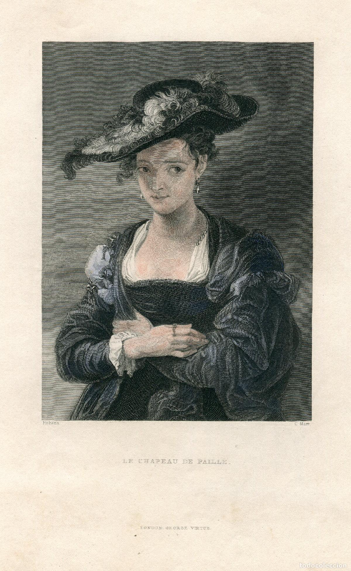 Arte: Le chapeau de paille, seg&uacute;n Rubens - Grabado original de C. Marr - h. 1835