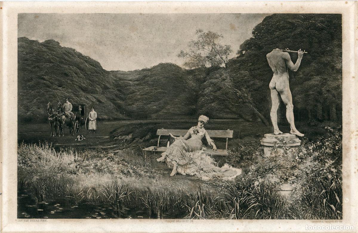 Arte: Summer Evening de Jan van Beers - Fotograbado original Goupil s. XIX