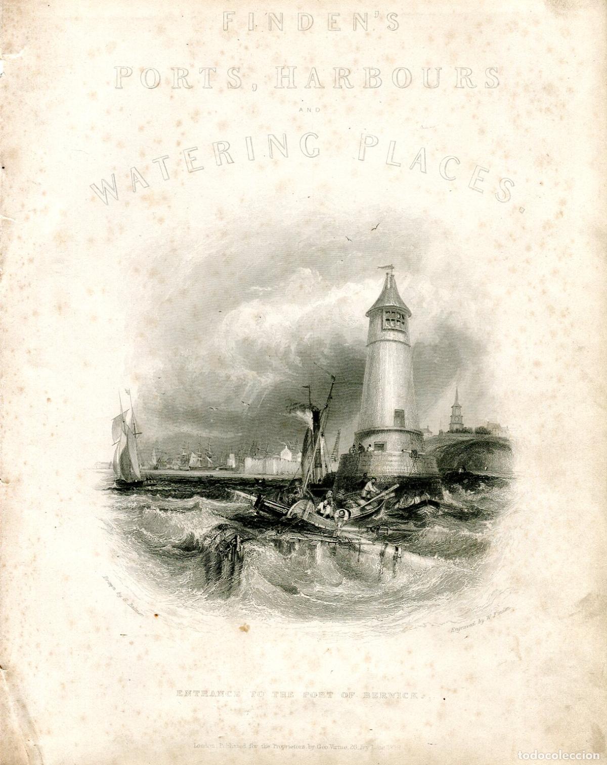 Arte: Entrada al puerto de Berwick - Grabado original de W. Finden - 1842