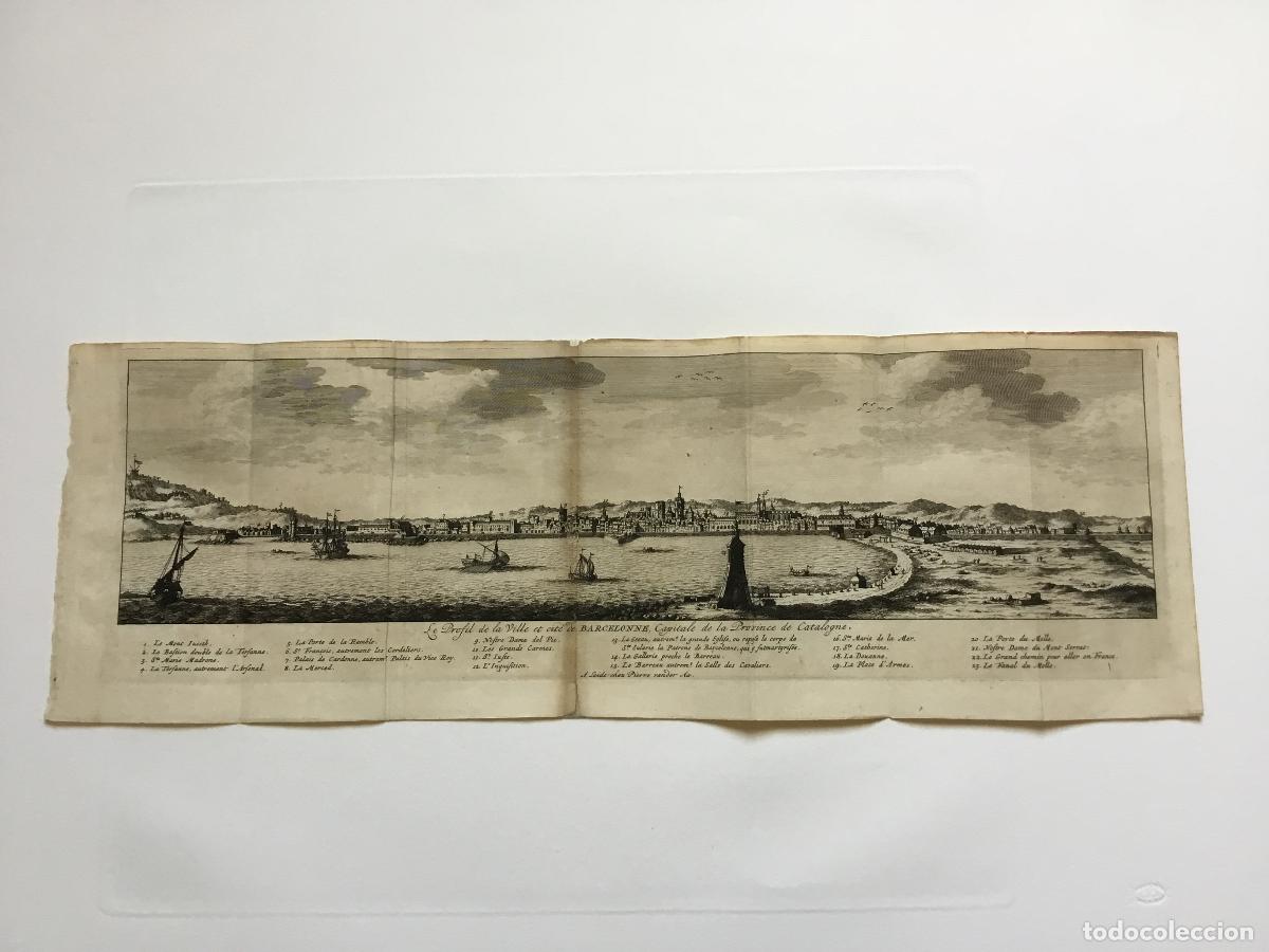 Arte: Barcelona, vista panor&aacute;mica - Grabado original de Pieter van der Aa - 1707
