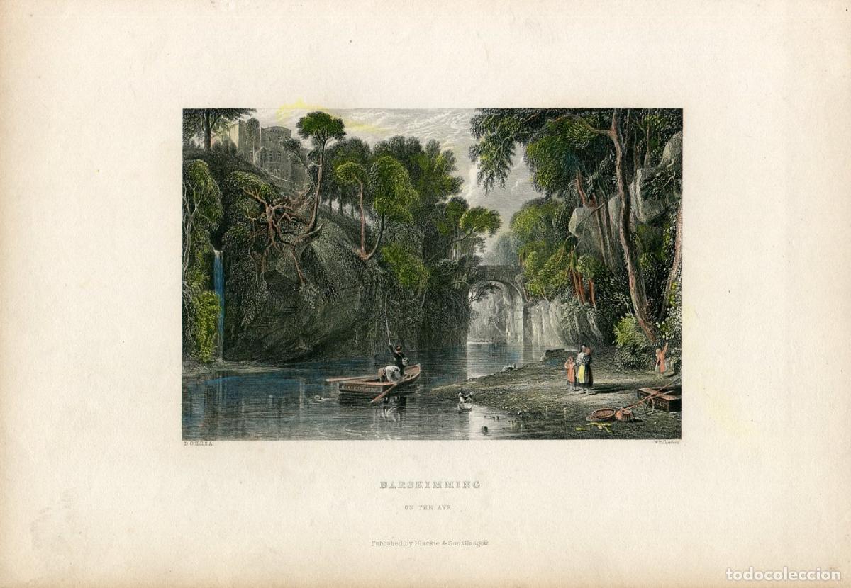 Arte: Barskimming, r&iacute;o Ayr (Escocia) - Grabado al acero coloreado - D. O. Hill, 1840
