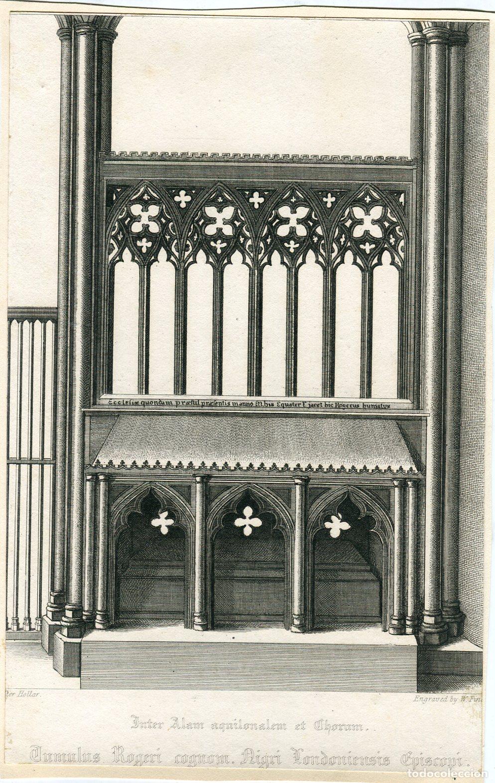 Arte: Sepulcro del obispo Roger Niger - Grabado de W. Finden seg&uacute;n Hollar