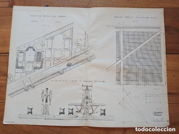 Arte: GRABADO INGENIER&Iacute;A S.XIX, FUNICULAR AL MONTE VESUBIO, NAPOLES, ITALIA, ORIGINAL MADRID,1880.