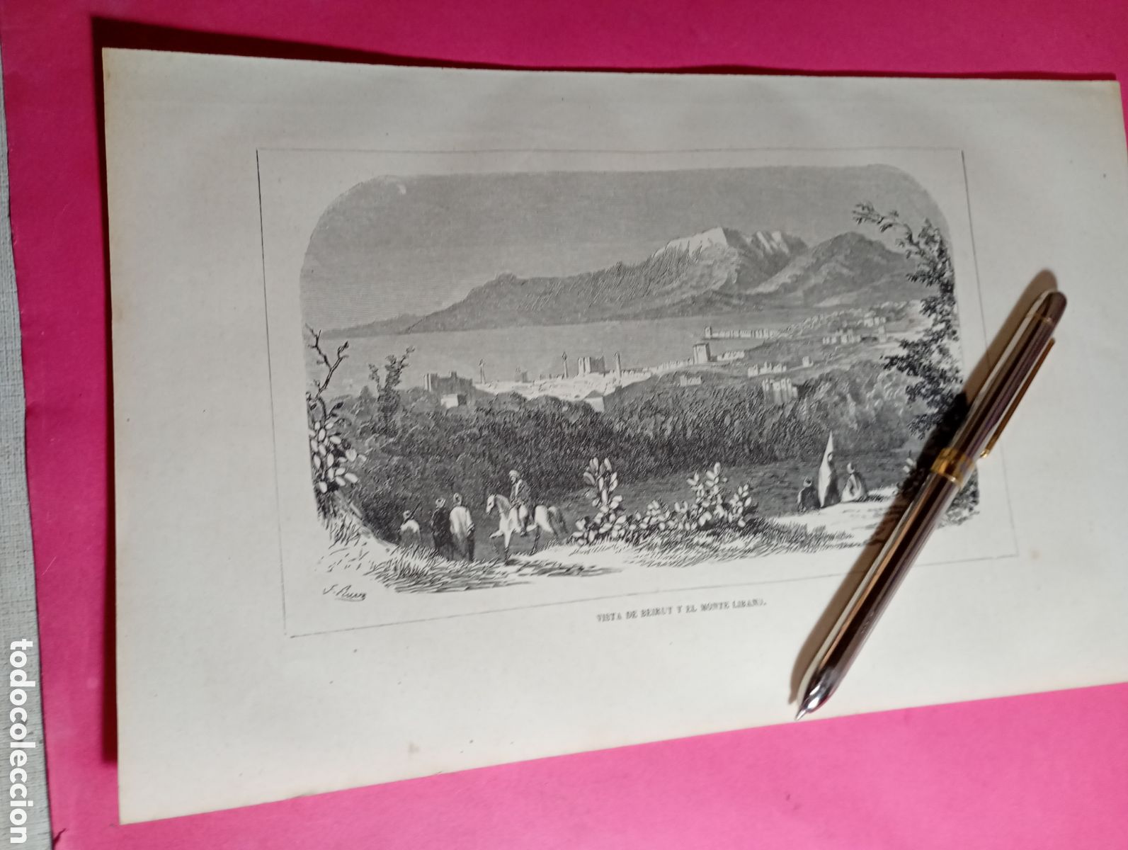 Arte: LIBANO VISTA DE BEIRUT Y EL MONTE LIBANO- LAMINA FIN XIX INICIO XX