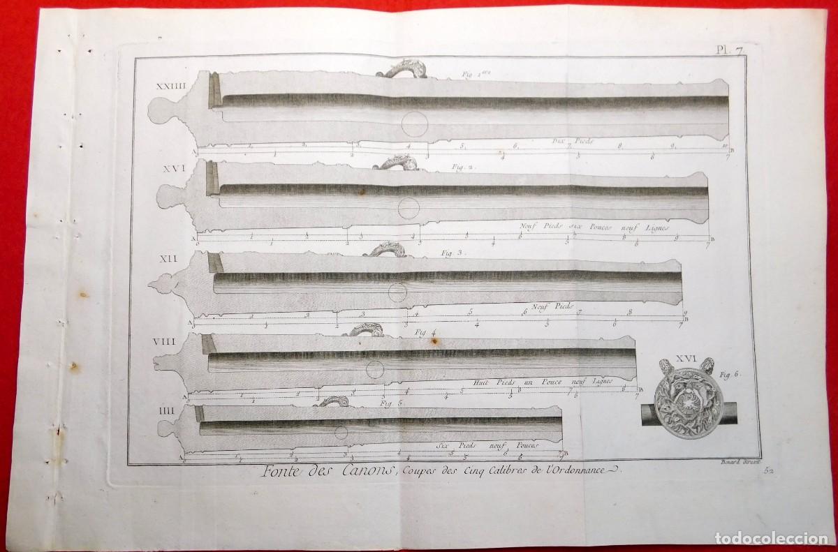 Arte: A&ntilde;o 1767 - Encyclop&eacute;die de Diderot y d&acute;Alembert - Hoja original Fundici&oacute;n de ca&ntilde;ones - Robert B&eacute;nard