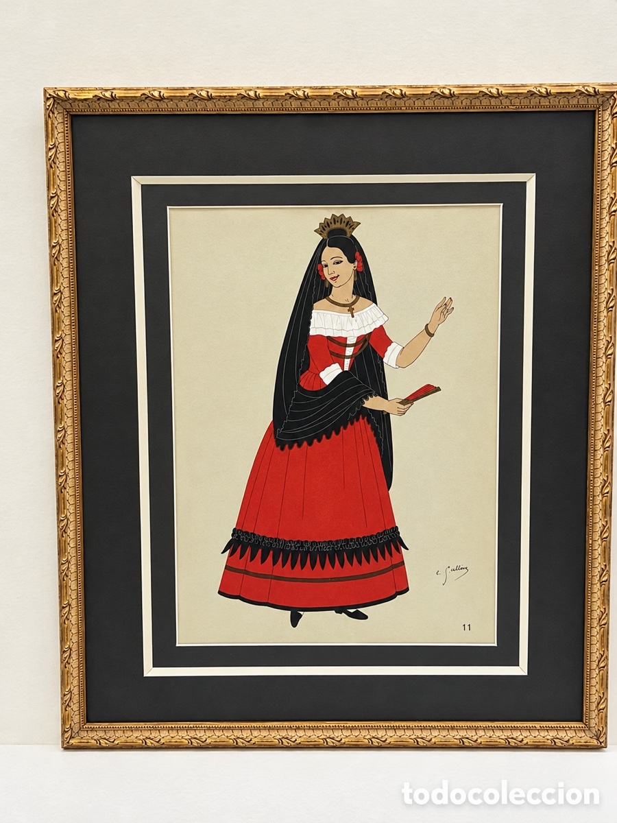 Arte: &ldquo;Mujer de Mallorca, Baleares&rdquo; litograf&iacute;a pochoir original de E. Gallois