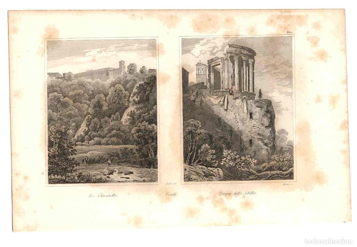 Arte: GRABADO ROMA. LE CASCATELLE Y TEMPIO DELLA SIBILLA. SIGLO XIX