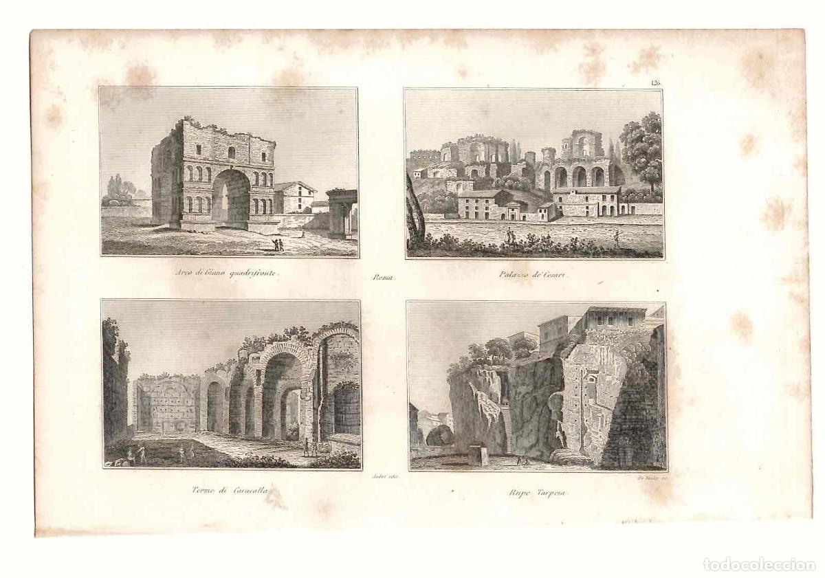 Arte: GRABADO CON 4 VISTAS DE ROMA. ITALIA. SIGLO XIX