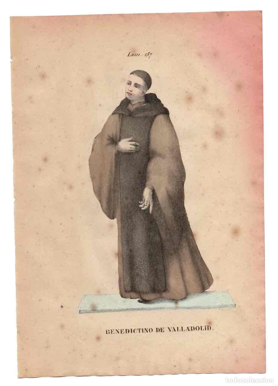 Arte: GRABADO CALCOGR&Aacute;FICO COLOREADO A MANO BENEDICTINO DE VALLADOLID. S. XIX