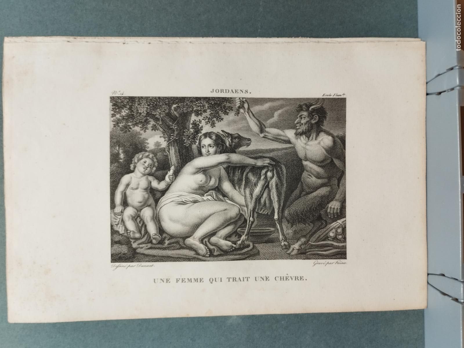 Arte: BZB GRABADO SIGLO XVIII-S. XIX. JORDAENS. UNE FEMME QUI TRAIT UNE CH&Egrave;VRE. GRAV&Eacute; PAR HEINA