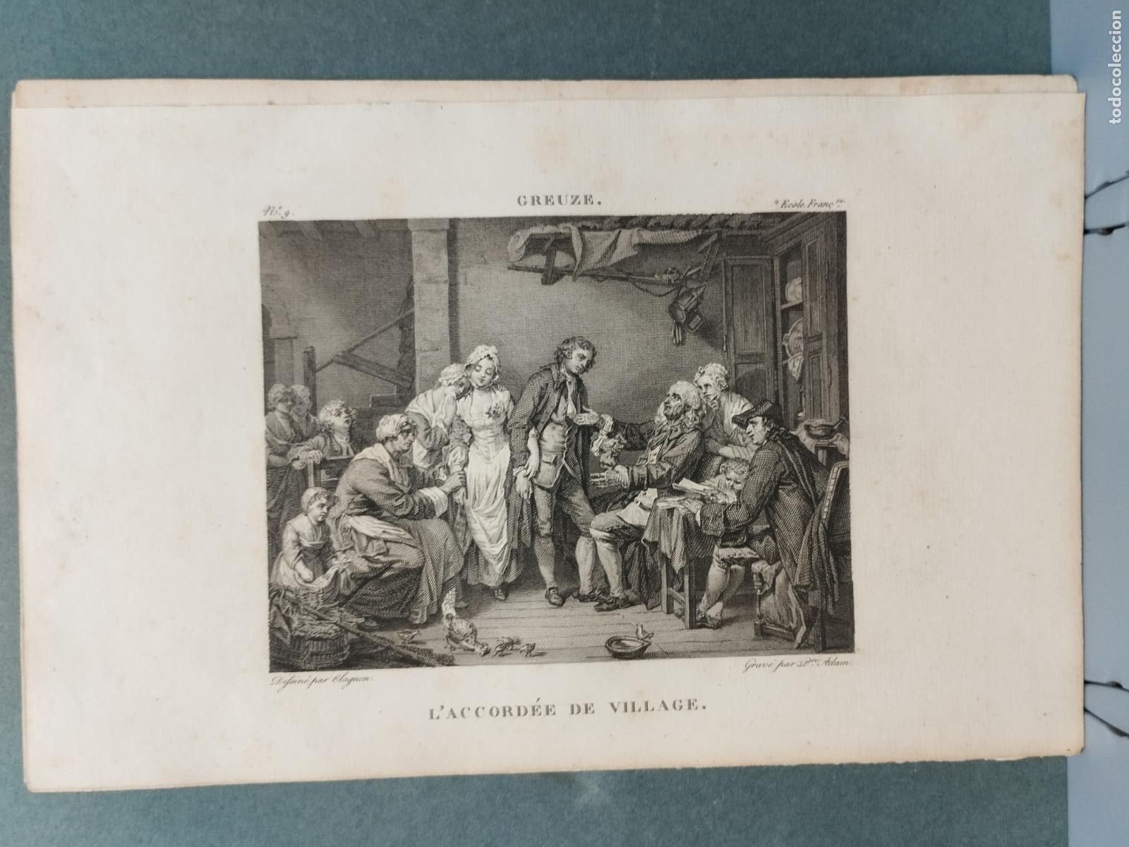 Arte: BZB GRABADO SIGLO XVIII-S. XIX. GREUZE. L'ACCORD&Eacute;E DE VILLAGE. GRAV&Eacute; PAR P. ADAM