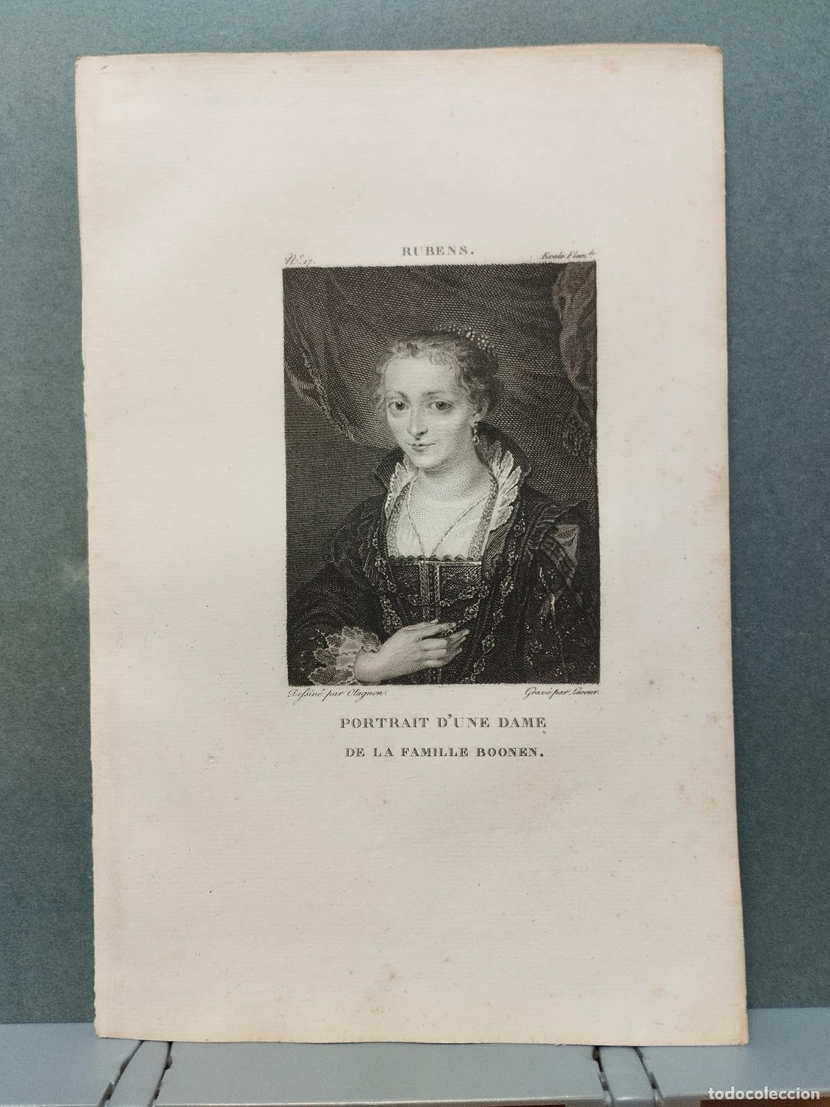 Arte: BZB GRABADO SIGLO XVIII-S. XIX. RUBENS. PORTRAIT D'UNE DAME DE LA FAMILLE BOONEN. GRAV&Eacute; PAR LACOUER.