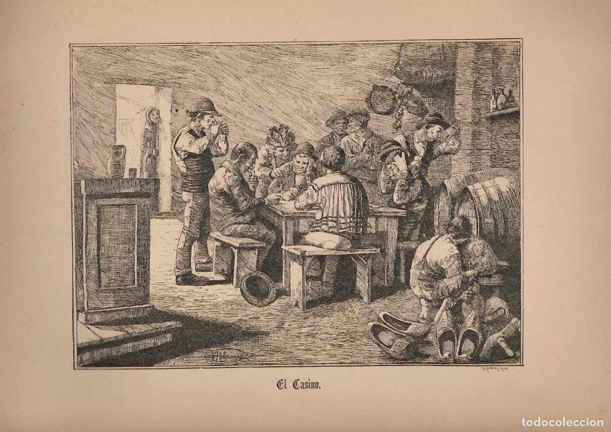 Arte: GRABADO COSTUMBRISTA ADOLFO POLANCO. APUNTES DE VIAJE. EL CASINO. C. 1890