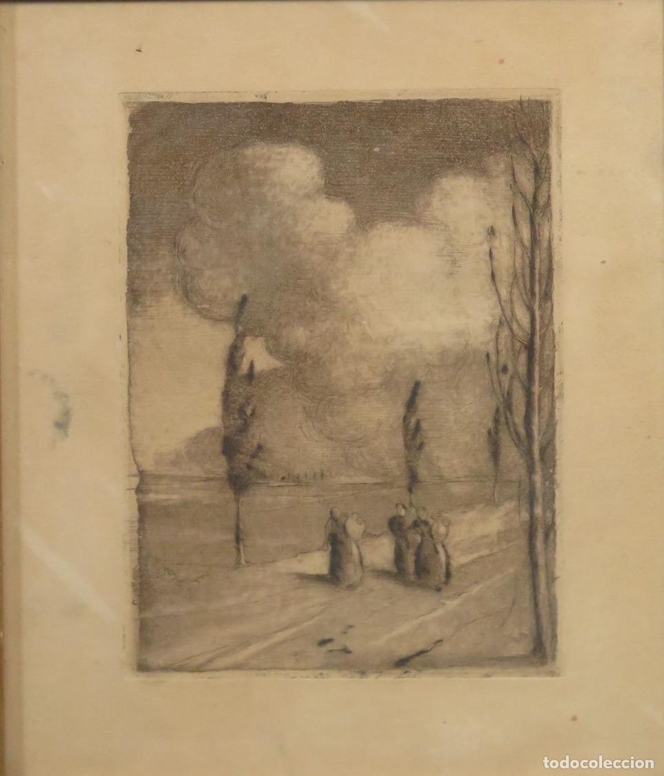 Arte: GRABADO. VISTA PAISAJE Y AGUADORAS. HACIA 1900
