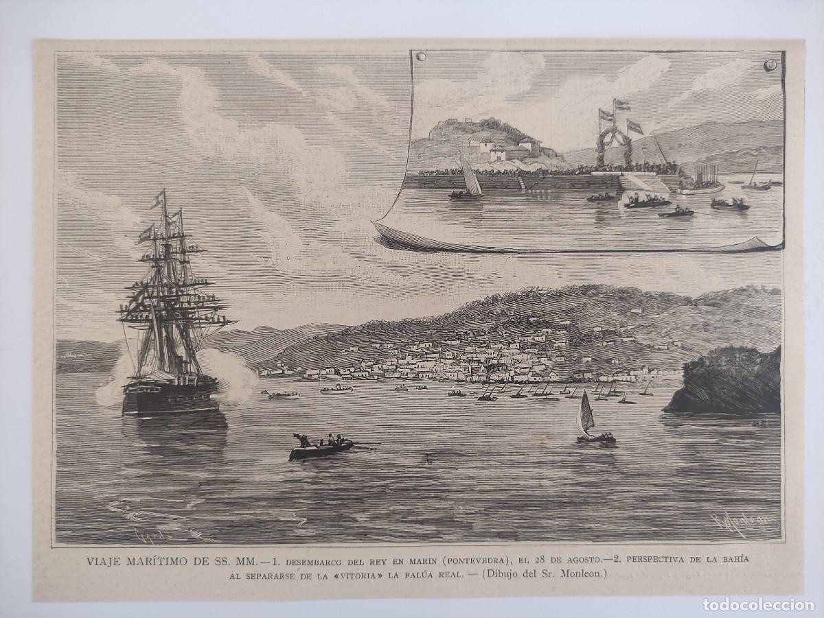 Arte: GRABADO. ESPA&Ntilde;A. GALICIA. PONTEVEDRA. MARIN. VISTA DE LA BAHIA. DESEMBARCO DEL REY. BARCOS