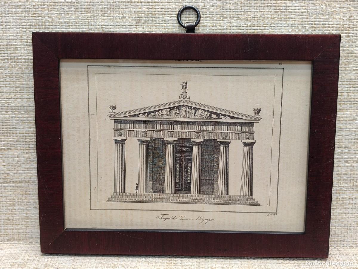 Arte: Templo de Zeus en Olympia. Welt-Gem&auml;lde-Gallerie. 1836. Grabado J. Weng. Cuadro.