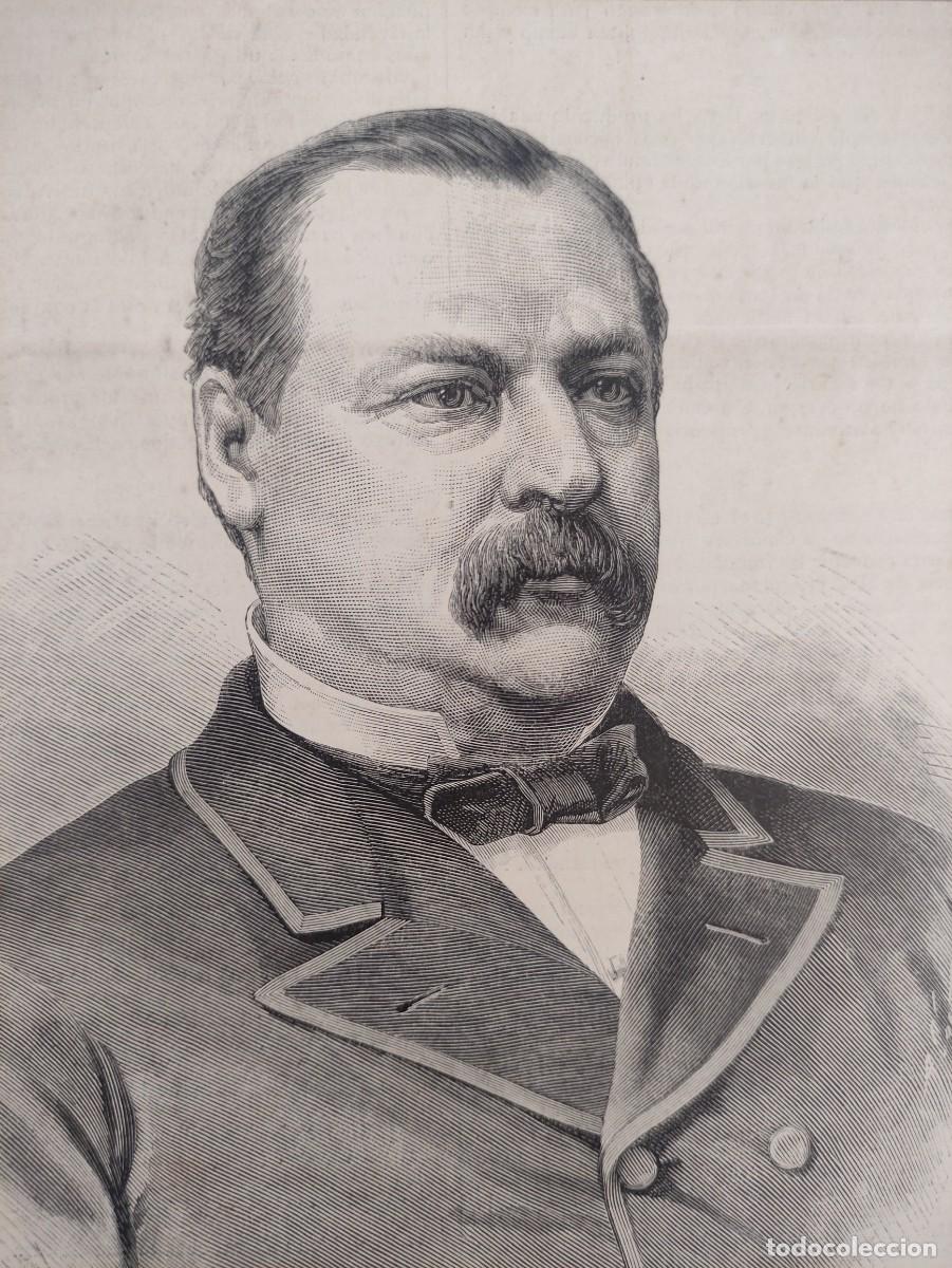 Arte: GRABADO. RETRATOS. POLITICA. STEPHEN GROVER CLEVELAND. CANDIDATO DEMOCRATA PRESIDENCIA A EEUU
