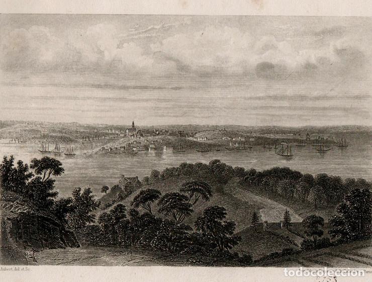 Arte: GRABADO AL ACERO DE 1858, VISTA DE S&Iacute;DNEY, AUSTRALIA, SYDNEY, NUEVA GALES, PORT JACKSON. AUBERT