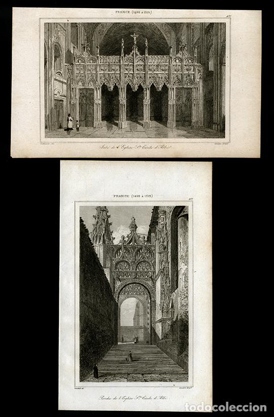 Arte: 2 GRABADOS AL ACERO DE 1842, DE LEMA&Icirc;TRE, VISTAS DE LA CATEDRAL DE SANTA CECILIA DE ALBI, FRANCIA