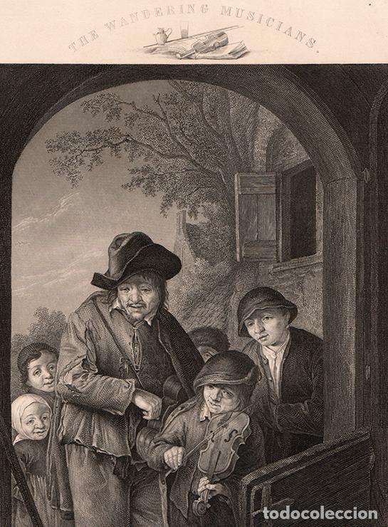 Arte: GRABADO AL ACERO DE 1849, M&Uacute;SICOS CALLEJEROS, CUADRO DE ADRIAEN VAN OSTADE. GRAB&Oacute; A. H. PAYNE