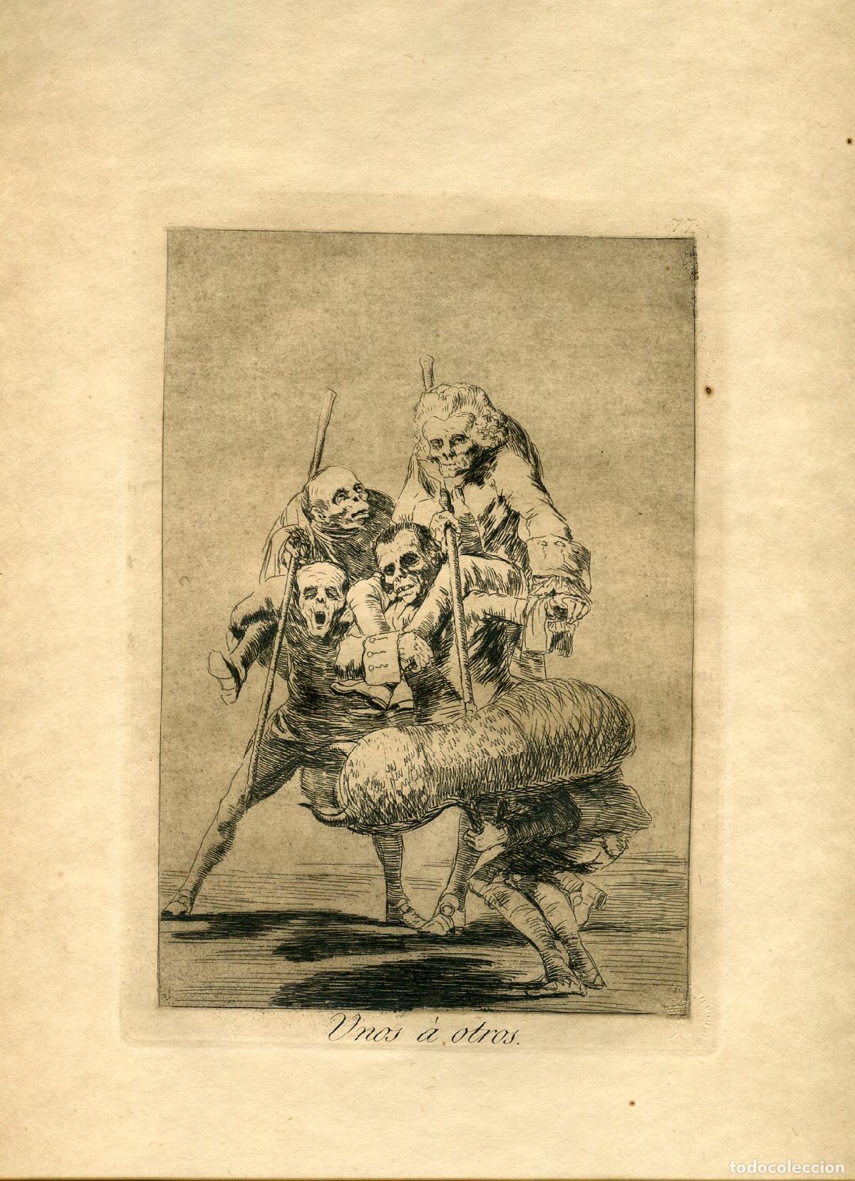 Arte: Unos a otros, Capricho n&ordm; 77 - Aguafuerte original de Goya - Ed. 1937