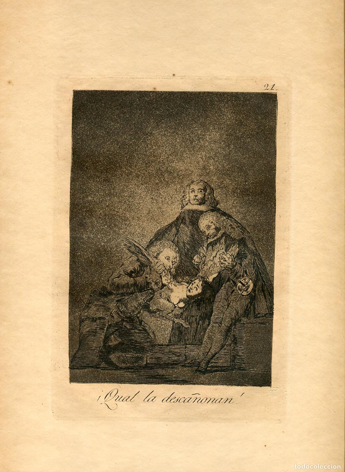 Arte: &iexcl;Qual la desca&ntilde;onan!, Capricho n&ordm; 21 - Aguafuerte original de Goya - Ed. 1937