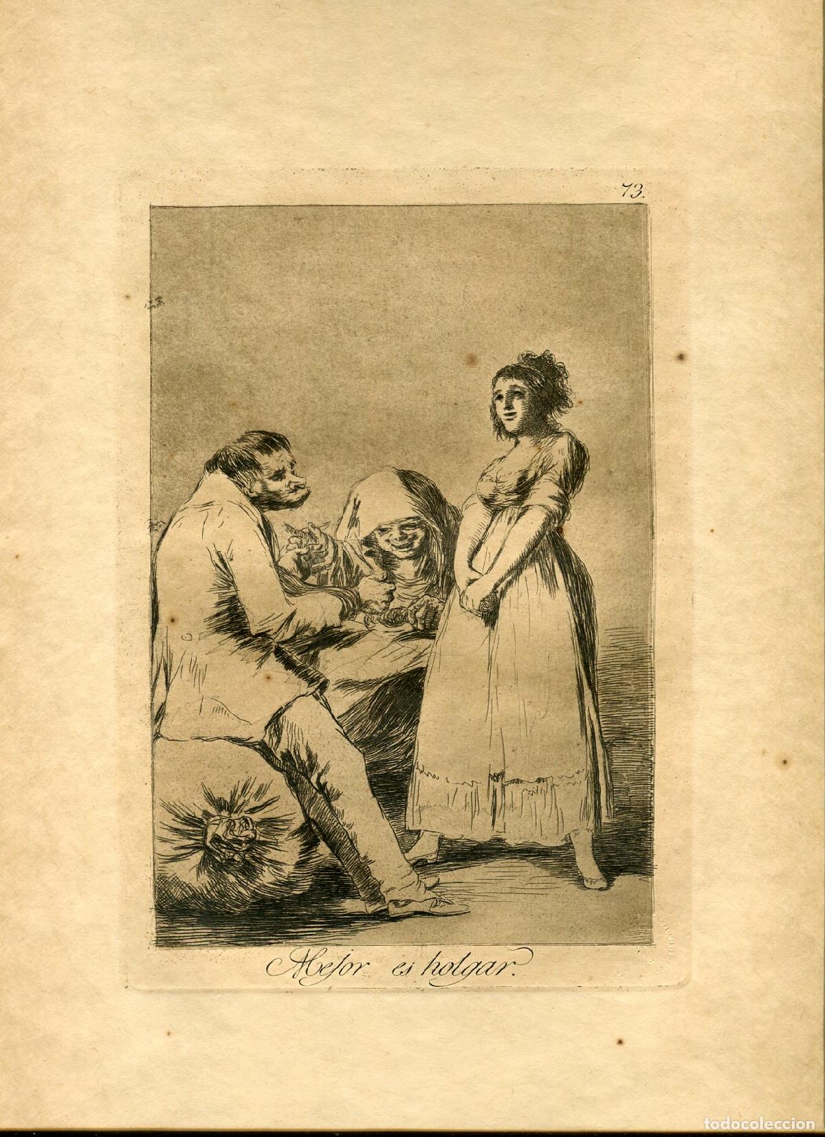 Arte: Mejor es holgar, Capricho n&ordm; 73 - Aguafuerte original de Goya - Ed. 1937