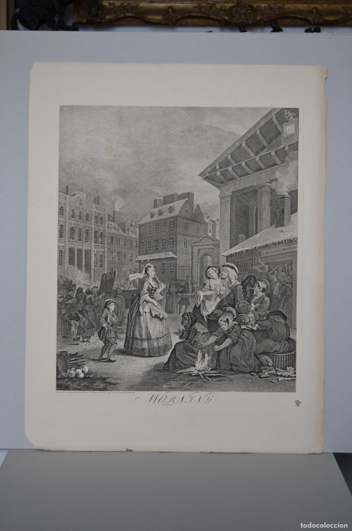 Arte: Morning, Four Times of the Day - Grabado original de W. Hogarth - 1738