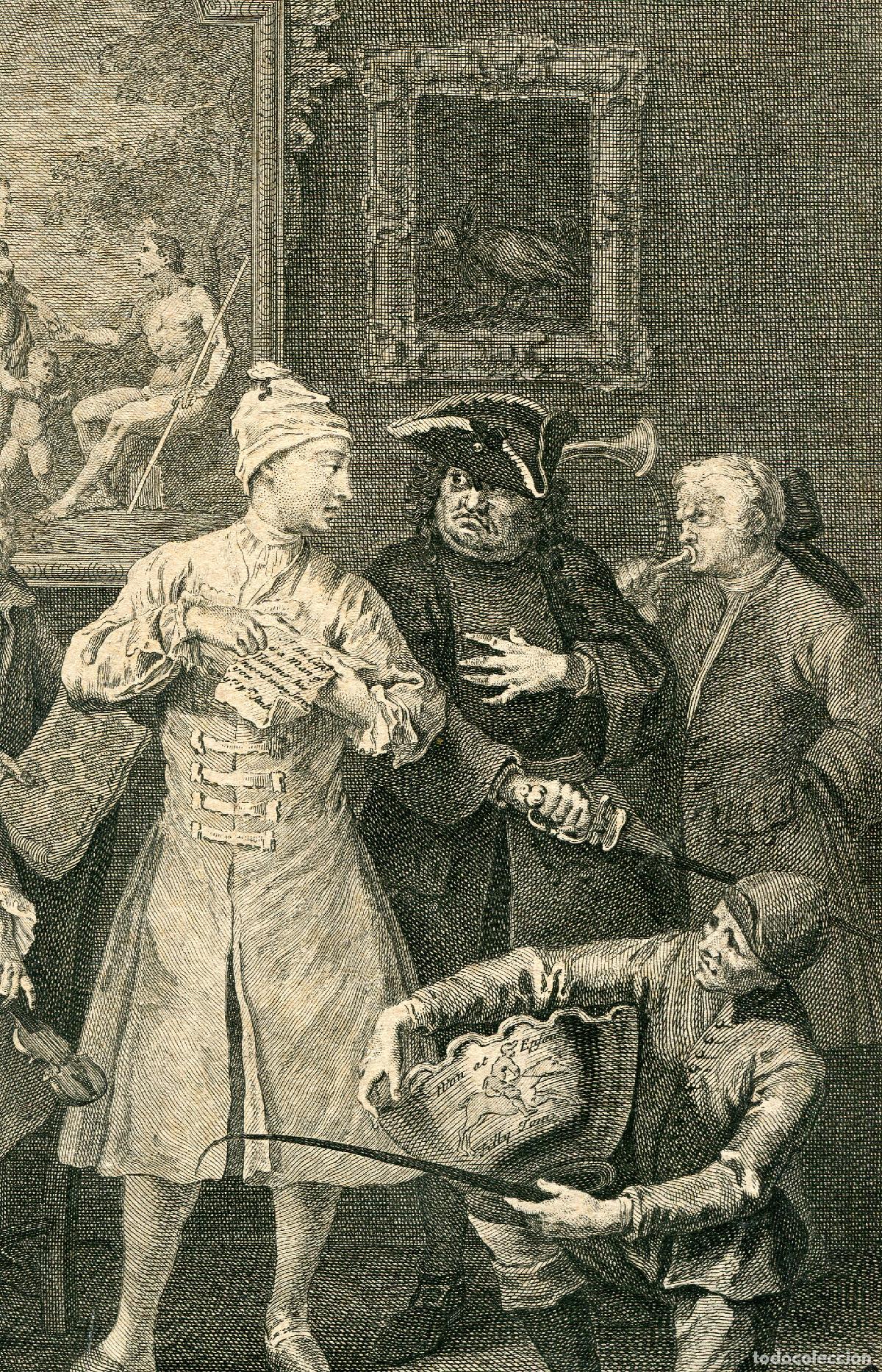 Arte: The Lev&eacute;e, Rake's Progress l&aacute;m. 2 - Grabado original de W. Hogarth - 1735