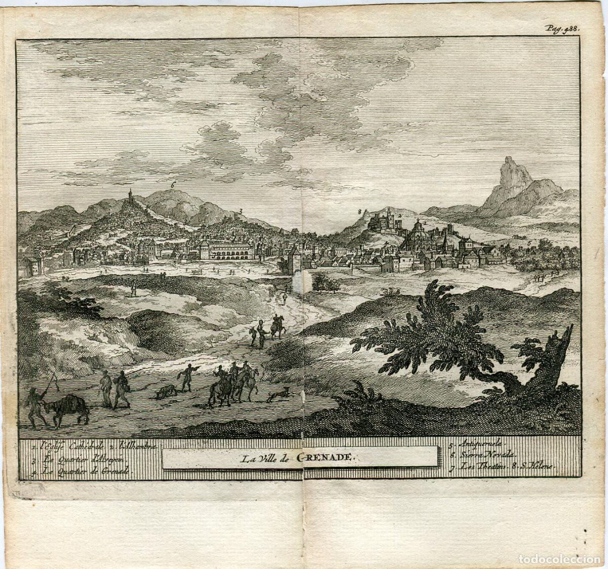 Arte: Granada, vista de la ciudad - Grabado original Van der Aa - 1707