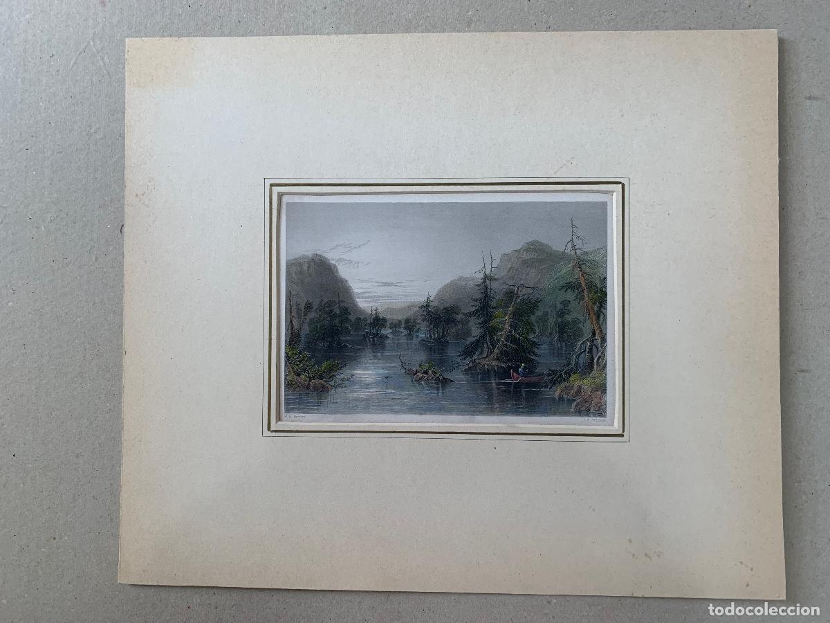 Arte: Lago George, EE. UU. - Grabado coloreado de Willmore seg&uacute;n W.H. Bartlett